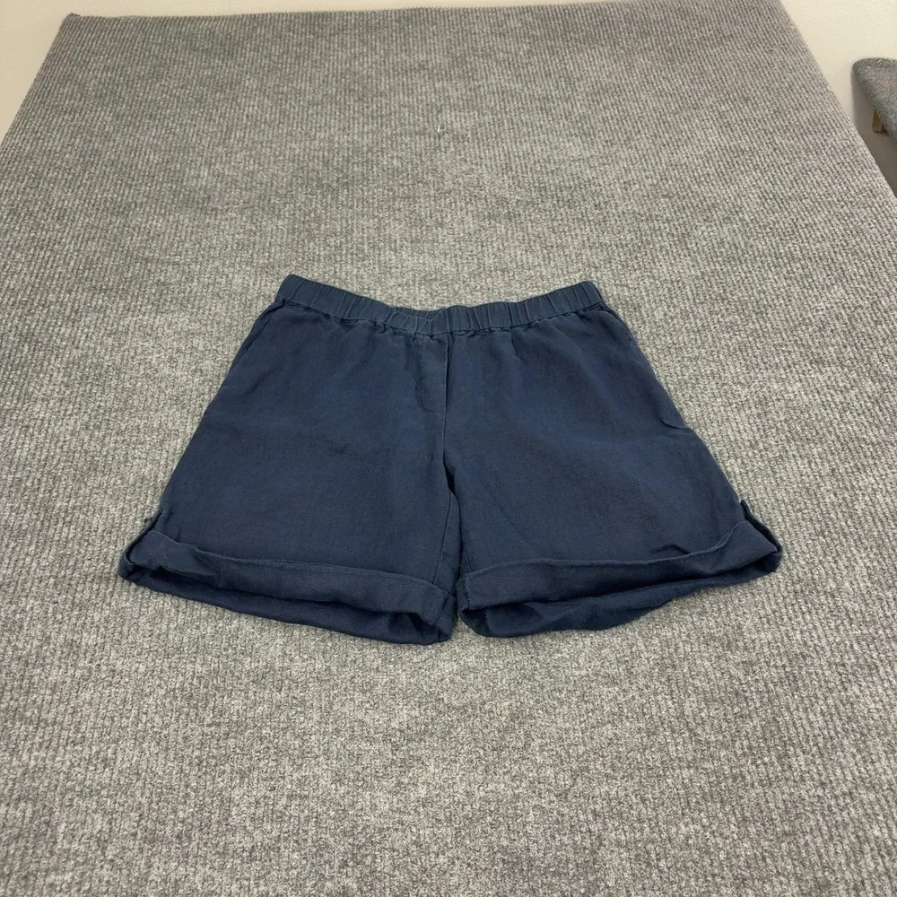 Pure Jill Shorts Women S Navy Linen Cuffed Hem Casual Minimalist Summer